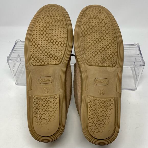 Cabelas Suede Sherpa Slippers Mens Size 12 M Cozy Cabincore Neutral - Picture 8 of 12